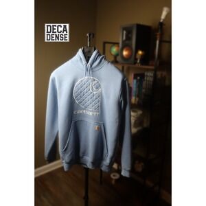 Carhartt Hoodie Mens M Blue Loose Fit Pullover Sweatshirt C Puff Logo